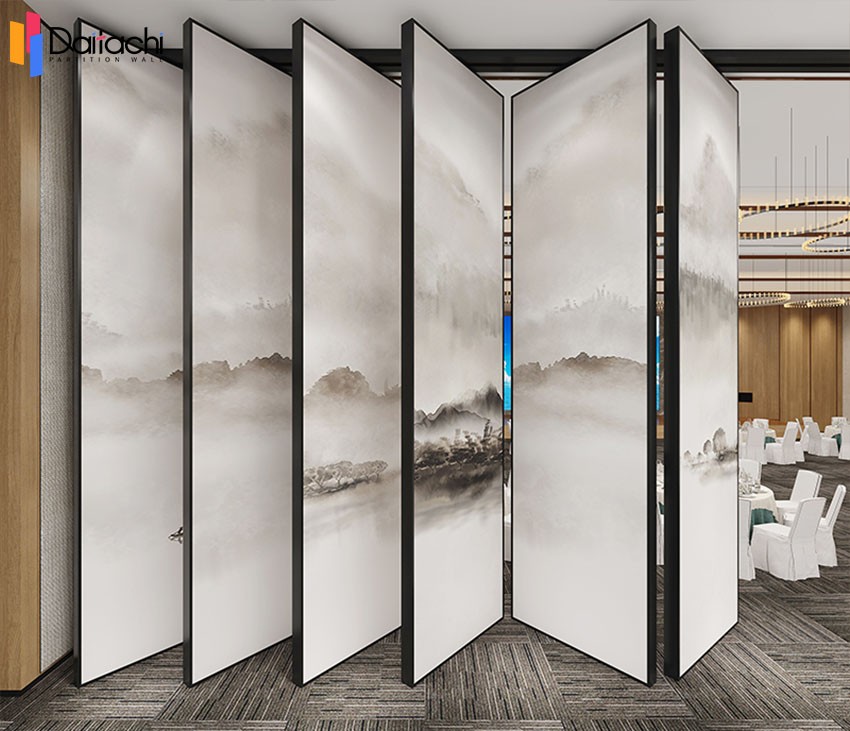 Ink Painting Modern Hotel Room Movable Partition Wall